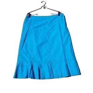 90's Sag Harbor‎ Linen Eyelet Lace Midi Ruffle Hem Trumpet Skirt Blue Sz 14